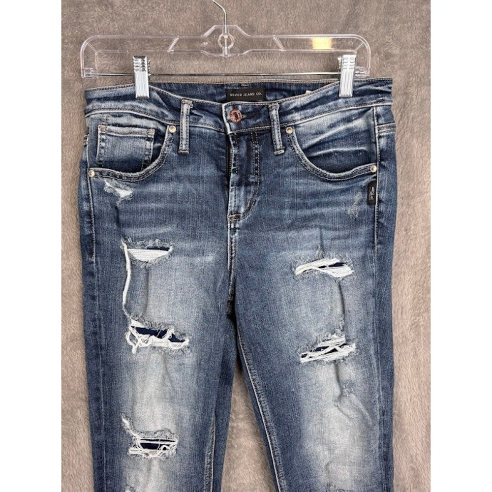 Silver Jeans Co Beau Distressed Ripped Cuff Ankle Skinny Denim‎ Blue Women's